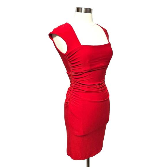 Ralph Lauren Square Neck Ruched Jersey Sheath Dress Red Size 2 - Picture 3 of 6